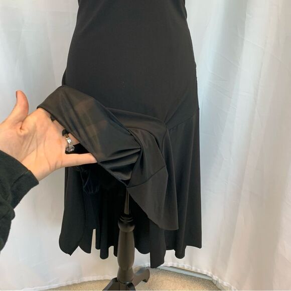 Black V-neck A-line flowy cocktail dress Sz M - Picture 8 of 14